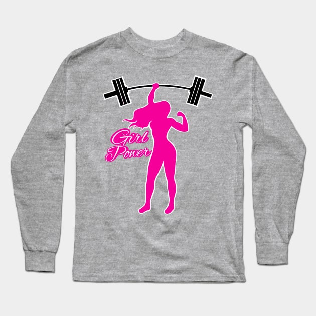 Barbell girl, gym girl, fitness women Long Sleeve T-Shirt by TimAddisonArt